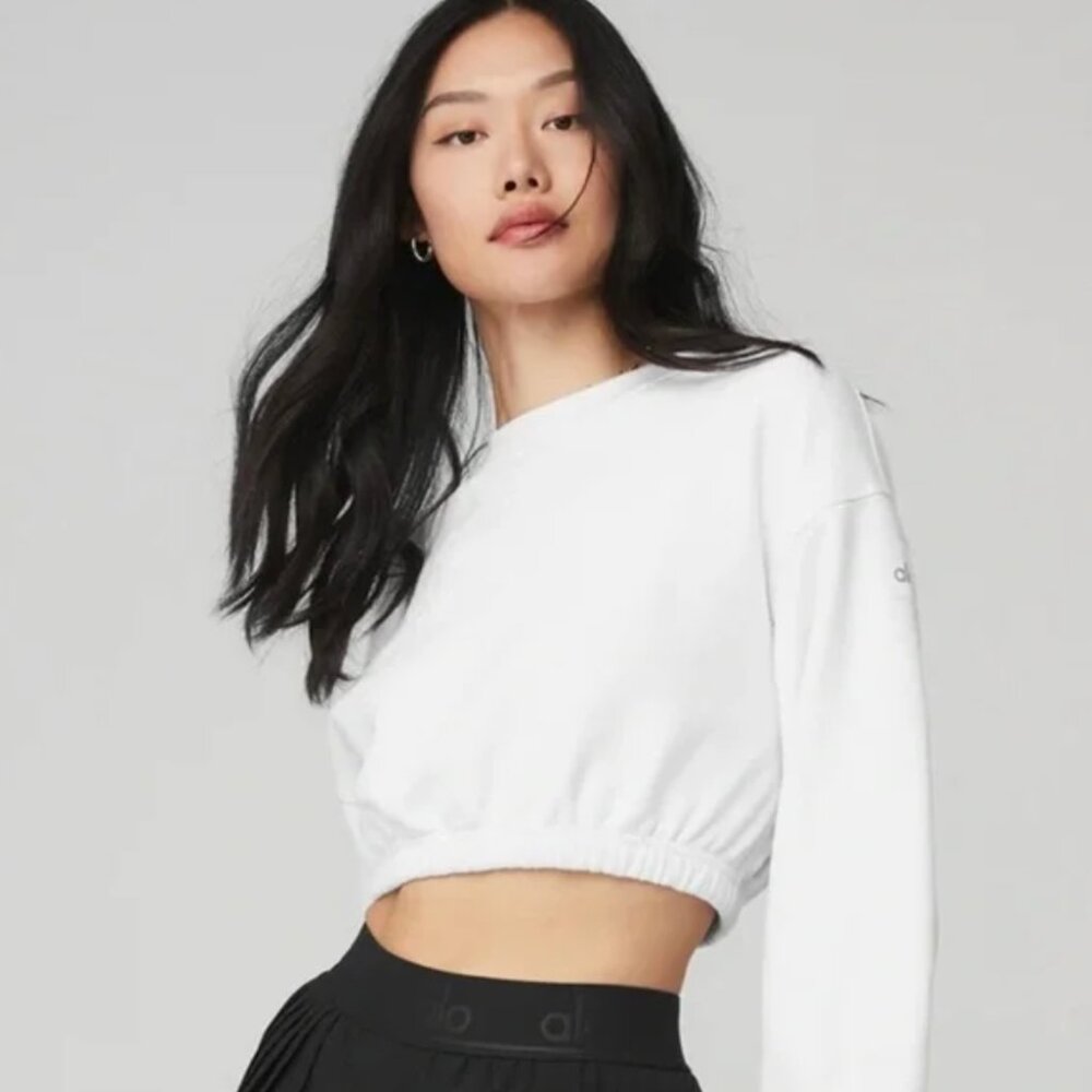 ALO Yoga White Crew Neck Sweater crop